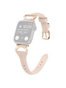 Genuine Cowhide Leather Band for Apple Watch Series 10 42mm / 9 8 7 41mm / SE (2023) SE (2022) SE 6 5 4 40mm / 3 2 1 38mm Rhinestone Strap with Rose Gold Buckle - Apricot