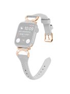 Genuine Cowhide Leather Band for Apple Watch Series 10 42mm / 9 8 7 41mm / SE (2023) SE (2022) SE 6 5 4 40mm / 3 2 1 38mm Rhinestone Strap with Rose Gold Buckle - Grey