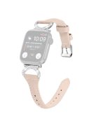 Genuine Cowhide Leather Strap for Apple Watch Series 10 46mm / Ultra 2 Ultra 49mm /  Series 9 8 7 45mm / 6 5 4 SE (2023) SE (2022) SE 44mm / 3 2 1 42mm Watch Band with Silver Buckle - Apricot