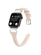 Genuine Cowhide Leather Strap for Apple Watch Series 10 46mm / Ultra 2 Ultra 49mm /  Series 9 8 7 45mm / 6 5 4 SE (2023) SE (2022) SE 44mm / 3 2 1 42mm Watch Band with Silver Buckle - Apricot