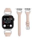 Genuine Cowhide Leather Strap for Apple Watch Series 10 46mm / Ultra 2 Ultra 49mm /  Series 9 8 7 45mm / 6 5 4 SE (2023) SE (2022) SE 44mm / 3 2 1 42mm Watch Band with Silver Buckle - Apricot