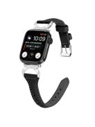 Genuine Cowhide Leather Strap for Apple Watch Series 10 46mm / Ultra 2 Ultra 49mm /  Series 9 8 7 45mm / 6 5 4 SE (2023) SE (2022) SE 44mm / 3 2 1 42mm Watch Band with Silver Buckle - Black