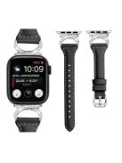 Genuine Cowhide Leather Strap for Apple Watch Series 10 46mm / Ultra 2 Ultra 49mm /  Series 9 8 7 45mm / 6 5 4 SE (2023) SE (2022) SE 44mm / 3 2 1 42mm Watch Band with Silver Buckle - Black