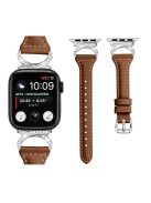 Genuine Cowhide Leather Strap for Apple Watch Series 10 46mm / Ultra 2 Ultra 49mm /  Series 9 8 7 45mm / 6 5 4 SE (2023) SE (2022) SE 44mm / 3 2 1 42mm Watch Band with Silver Buckle - Brown