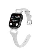 Genuine Cowhide Leather Strap for Apple Watch Series 10 46mm / Ultra 2 Ultra 49mm /  Series 9 8 7 45mm / 6 5 4 SE (2023) SE (2022) SE 44mm / 3 2 1 42mm Watch Band with Silver Buckle - Grey