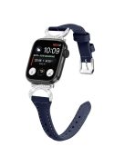 Genuine Cowhide Leather Strap for Apple Watch Series 10 46mm / Ultra 2 Ultra 49mm /  Series 9 8 7 45mm / 6 5 4 SE (2023) SE (2022) SE 44mm / 3 2 1 42mm Watch Band with Silver Buckle - Ink Blue