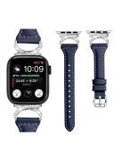 Genuine Cowhide Leather Strap for Apple Watch Series 10 46mm / Ultra 2 Ultra 49mm /  Series 9 8 7 45mm / 6 5 4 SE (2023) SE (2022) SE 44mm / 3 2 1 42mm Watch Band with Silver Buckle - Ink Blue