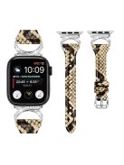 Genuine Cowhide Leather Strap for Apple Watch Series 10 46mm / Ultra 2 Ultra 49mm /  Series 9 8 7 45mm / 6 5 4 SE (2023) SE (2022) SE 44mm / 3 2 1 42mm Watch Band with Silver Buckle - Snake Pattern