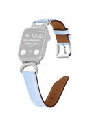 Genuine Cowhide Leather Watch Band for Apple Watch Series 10 42mm / 9 8 7 41mm / SE (2023) SE (2022) SE 6 5 4 40mm / 3 2 1 38mm  Rhinestone Decor Strap Bracelet Strap with Silver Buckle - Blue