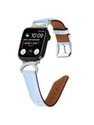 Genuine Cowhide Leather Watch Band for Apple Watch Series 10 42mm / 9 8 7 41mm / SE (2023) SE (2022) SE 6 5 4 40mm / 3 2 1 38mm  Rhinestone Decor Strap Bracelet Strap with Silver Buckle - Blue