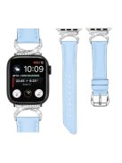 Genuine Cowhide Leather Watch Band for Apple Watch Series 10 42mm / 9 8 7 41mm / SE (2023) SE (2022) SE 6 5 4 40mm / 3 2 1 38mm  Rhinestone Decor Strap Bracelet Strap with Silver Buckle - Blue