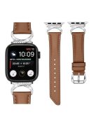 Genuine Cowhide Leather Watch Band for Apple Watch Series 10 42mm / 9 8 7 41mm / SE (2023) SE (2022) SE 6 5 4 40mm / 3 2 1 38mm  Rhinestone Decor Strap Bracelet Strap with Silver Buckle - Brown