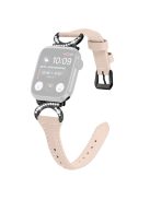 Genuine Cowhide Leather Watch Band for Apple Watch Series 10 42mm / 9 8 7 41mm / SE (2023) SE (2022) SE 6 5 4 40mm / 3 2 1 38mm Rhinestone Decor Strap with Black Buckle - Apricot