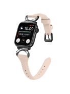 Genuine Cowhide Leather Watch Band for Apple Watch Series 10 42mm / 9 8 7 41mm / SE (2023) SE (2022) SE 6 5 4 40mm / 3 2 1 38mm Rhinestone Decor Strap with Black Buckle - Apricot