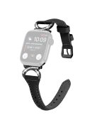 Genuine Cowhide Leather Watch Band for Apple Watch Series 10 42mm / 9 8 7 41mm / SE (2023) SE (2022) SE 6 5 4 40mm / 3 2 1 38mm Rhinestone Decor Strap with Black Buckle - Black