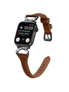 Genuine Cowhide Leather Watch Band for Apple Watch Series 10 42mm / 9 8 7 41mm / SE (2023) SE (2022) SE 6 5 4 40mm / 3 2 1 38mm Rhinestone Decor Strap with Black Buckle - Brown