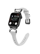 Genuine Cowhide Leather Watch Band for Apple Watch Series 10 42mm / 9 8 7 41mm / SE (2023) SE (2022) SE 6 5 4 40mm / 3 2 1 38mm Rhinestone Decor Strap with Black Buckle - Grey