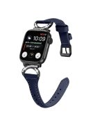 Genuine Cowhide Leather Watch Band for Apple Watch Series 10 42mm / 9 8 7 41mm / SE (2023) SE (2022) SE 6 5 4 40mm / 3 2 1 38mm Rhinestone Decor Strap with Black Buckle - Ink Blue