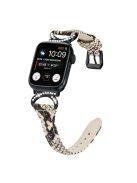 Genuine Cowhide Leather Watch Band for Apple Watch Series 10 42mm / 9 8 7 41mm / SE (2023) SE (2022) SE 6 5 4 40mm / 3 2 1 38mm Rhinestone Decor Strap with Black Buckle - Snake Pattern