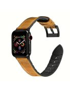 Genuine Leather + Silicone Wrist Watch Strap Replacement for Apple Watch Series 10 42mm / 9 8 7 41mm / SE (2023) SE (2022) SE 6 5 4 40mm / 3 2 1 38mm - Brown