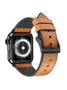 Genuine Leather + Silicone Wrist Watch Strap Replacement for Apple Watch Series 10 46mm / Ultra 2 Ultra 49mm / 9 8 7 45mm / SE (2023) SE (2022) SE 6 5 4 44mm / 3 2 1 42mm - Dark Brown