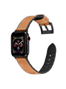 Genuine Leather + Silicone Wrist Watch Strap Replacement for Apple Watch Series 10 46mm / Ultra 2 Ultra 49mm / 9 8 7 45mm / SE (2023) SE (2022) SE 6 5 4 44mm / 3 2 1 42mm - Dark Brown