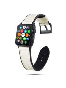 Genuine Leather + Silicone Wrist Watch Strap Replacement for Apple Watch Series 10 46mm / Ultra 2 Ultra 49mm / 9 8 7 45mm / SE (2023) SE (2022) SE 6 5 4 44mm / 3 2 1 42mm - White