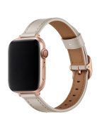 Genuine Leather Metal Buckle Watch Band Strap for Apple Watch Ultra 49mm / Ultra 2 49mm / Series 9 45mm / SE (2023) 44mm / Series 8 45mm / 7 45mm / Watch Series 6 / 5 / 4 / SE 44mm / SE (2022) 44mm /  Series 3 / 2 / 1 42mm - Beige / Rose Gold Buckle