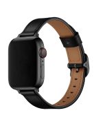 Genuine Leather Metal Buckle Watch Band Strap for Apple Watch Ultra 49mm / Ultra 2 49mm / Series 9 45mm / SE (2023) 44mm / Series 8 45mm / 7 45mm / Watch Series 6 / 5 / 4 / SE 44mm / SE (2022) 44mm /  Series 3 / 2 / 1 42mm - Black / Black Buckle