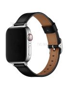 Genuine Leather Metal Buckle Watch Band Strap for Apple Watch Ultra 49mm / Ultra 2 49mm / Series 9 45mm / SE (2023) 44mm / Series 8 45mm / 7 45mm / Watch Series 6 / 5 / 4 / SE 44mm / SE (2022) 44mm /  Series 3 / 2 / 1 42mm - Black / Silver Buckle