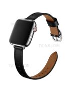 Genuine Leather Metal Buckle Watch Band Strap for Apple Watch Ultra 49mm / Ultra 2 49mm / Series 9 45mm / SE (2023) 44mm / Series 8 45mm / 7 45mm / Watch Series 6 / 5 / 4 / SE 44mm / SE (2022) 44mm /  Series 3 / 2 / 1 42mm - Black / Silver Buckle