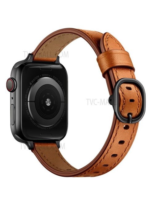 Genuine Leather Metal Buckle Watch Band Strap for Apple Watch Ultra 49mm / Ultra 2 49mm / Series 9 45mm / SE (2023) 44mm / Series 8 45mm / 7 45mm / Watch Series 6 / 5 / 4 / SE 44mm / SE (2022) 44mm /  Series 3 / 2 / 1 42mm - Brown / Black Buckle