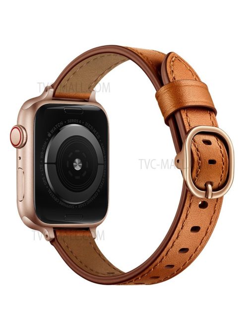 Genuine Leather Metal Buckle Watch Band Strap for Apple Watch Ultra 49mm / Ultra 2 49mm / Series 9 45mm / SE (2023) 44mm / Series 8 45mm / 7 45mm / Watch Series 6 / 5 / 4 / SE 44mm / SE (2022) 44mm /  Series 3 / 2 / 1 42mm - Brown / Rose Gold Buckle