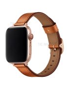 Genuine Leather Metal Buckle Watch Band Strap for Apple Watch Ultra 49mm / Ultra 2 49mm / Series 9 45mm / SE (2023) 44mm / Series 8 45mm / 7 45mm / Watch Series 6 / 5 / 4 / SE 44mm / SE (2022) 44mm /  Series 3 / 2 / 1 42mm - Brown / Rose Gold Buckle