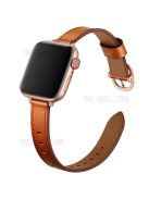 Genuine Leather Metal Buckle Watch Band Strap for Apple Watch Ultra 49mm / Ultra 2 49mm / Series 9 45mm / SE (2023) 44mm / Series 8 45mm / 7 45mm / Watch Series 6 / 5 / 4 / SE 44mm / SE (2022) 44mm /  Series 3 / 2 / 1 42mm - Brown / Rose Gold Buckle