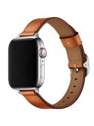 Genuine Leather Metal Buckle Watch Band Strap for Apple Watch Ultra 49mm / Ultra 2 49mm / Series 9 45mm / SE (2023) 44mm / Series 8 45mm / 7 45mm / Watch Series 6 / 5 / 4 / SE 44mm / SE (2022) 44mm /  Series 3 / 2 / 1 42mm - Brown / Silver Buckle