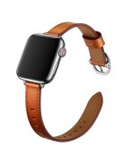 Genuine Leather Metal Buckle Watch Band Strap for Apple Watch Ultra 49mm / Ultra 2 49mm / Series 9 45mm / SE (2023) 44mm / Series 8 45mm / 7 45mm / Watch Series 6 / 5 / 4 / SE 44mm / SE (2022) 44mm /  Series 3 / 2 / 1 42mm - Brown / Silver Buckle