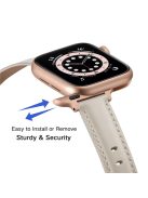 Genuine Leather Replacement Smart Watch Band Strap for Apple Watch Series 10 42mm / 9 8 7 41mm / 6 5 4 SE SE (2022) SE (2023) 40mm / 3 2 1 38mm - Beige / Rose Gold Buckle