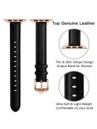 Genuine Leather Replacement Smart Watch Band Strap for Apple Watch Series 10 42mm / 9 8 7 41mm / 6 5 4 SE SE (2022) SE (2023) 40mm / 3 2 1 38mm - Black / Rose Gold Buckle