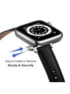 Genuine Leather Replacement Smart Watch Band Strap for Apple Watch Series 10 42mm / 9 8 7 41mm / 6 5 4 SE SE (2022) SE (2023) 40mm / 3 2 1 38mm - Black / Silver Buckle