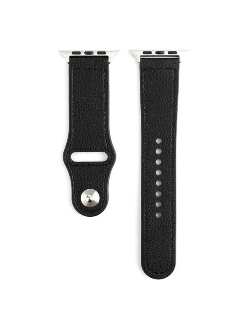 Genuine Leather Rivet Buckle Smart Watch Band for Apple Watch Series 10 42mm / 9 8 7 41mm / SE (2023) SE (2022) SE 6 5 4 40mm / 3 2 1 38mm - Black