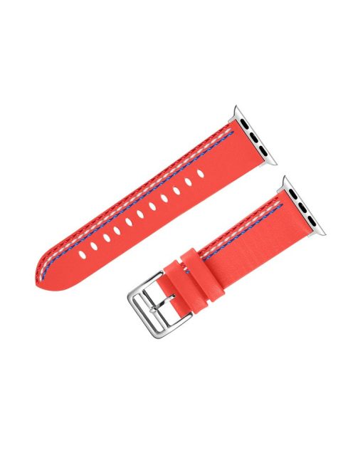 Genuine Leather Single Tour Watch Band for Apple Watch Series 10 46mm / Ultra 2 Ultra 49mm / 9 8 7 45mm / SE (2023) SE (2022) SE 6 5 4 44mm / 3 2 1 42mm - Coral