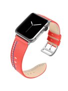 Genuine Leather Single Tour Watch Band for Apple Watch Series 10 46mm / Ultra 2 Ultra 49mm / 9 8 7 45mm / SE (2023) SE (2022) SE 6 5 4 44mm / 3 2 1 42mm - Coral