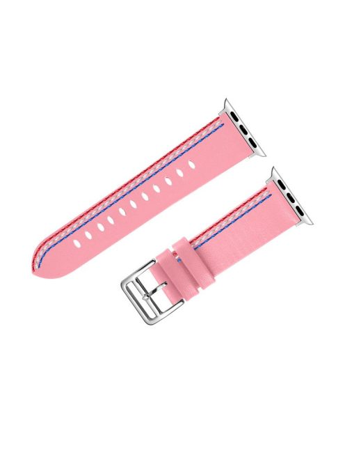 Genuine Leather Single Tour Watch Band for Apple Watch Series 10 46mm / Ultra 2 Ultra 49mm / 9 8 7 45mm / SE (2023) SE (2022) SE 6 5 4 44mm / 3 2 1 42mm - Pink