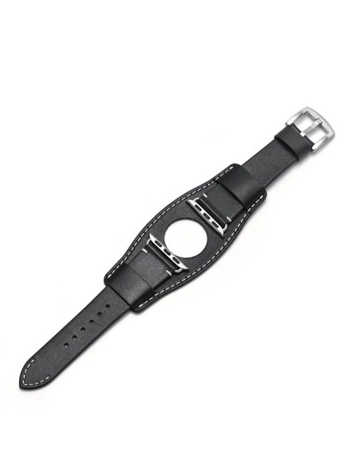 Genuine Leather Smart Watch Band Replacement Strap for Apple Watch Series 10 46mm / Ultra 2 Ultra 49mm / 9 8 7 45mm / SE (2023) SE (2022) SE 6 5 4 44mm / 3 2 1 42mm - Black