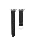 Genuine Leather Smart Watch Band Strap Replacement for Apple Watch Series 10 46mm / Ultra 2 Ultra 49mm / 9 8 7 45mm / SE (2023) SE (2022) SE 6 5 4 44mm / 3 2 1 42mm - Black