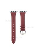 Genuine Leather Smart Watch Band Strap Replacement for Apple Watch Series 10 46mm / Ultra 2 Ultra 49mm / 9 8 7 45mm / SE (2023) SE (2022) SE 6 5 4 44mm / 3 2 1 42mm - Wine Red