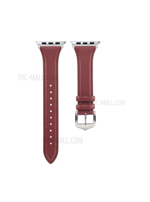 Genuine Leather Smart Watch Band Strap Replacement for Apple Watch Series 10 46mm / Ultra 2 Ultra 49mm / 9 8 7 45mm / SE (2023) SE (2022) SE 6 5 4 44mm / 3 2 1 42mm - Wine Red