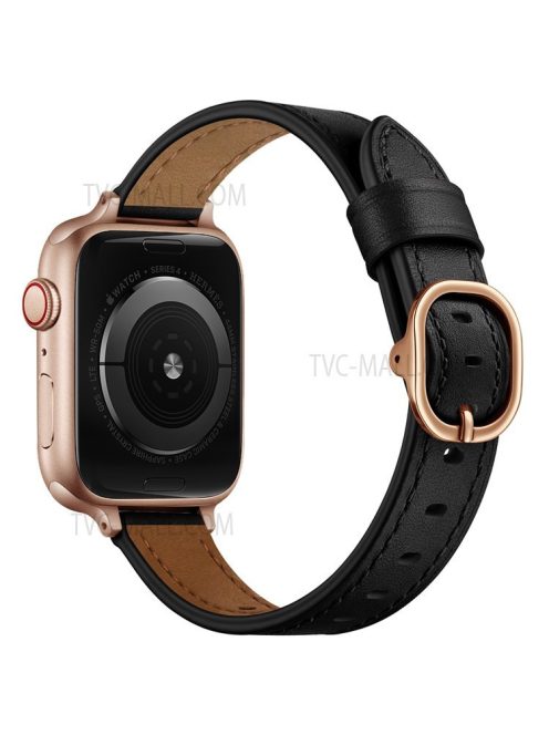 Genuine Leather Smart Watch Strap Metal Buckle Wristband for Apple Watch Series 10 42mm / 9 8 7 41mm / 6 5 4 SE SE (2022) SE (2023) 40mm / 3 2 1 38mm - Black / Rose SE(2022) Gold Buckle