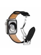 Genuine Leather Smart Watch Strap [Silver Buckle] for Apple Watch Series 10 42mm / 9 8 7 41mm / 6 5 4 SE SE (2022) SE (2023) 40mm / 3 2 1 38mm - Black